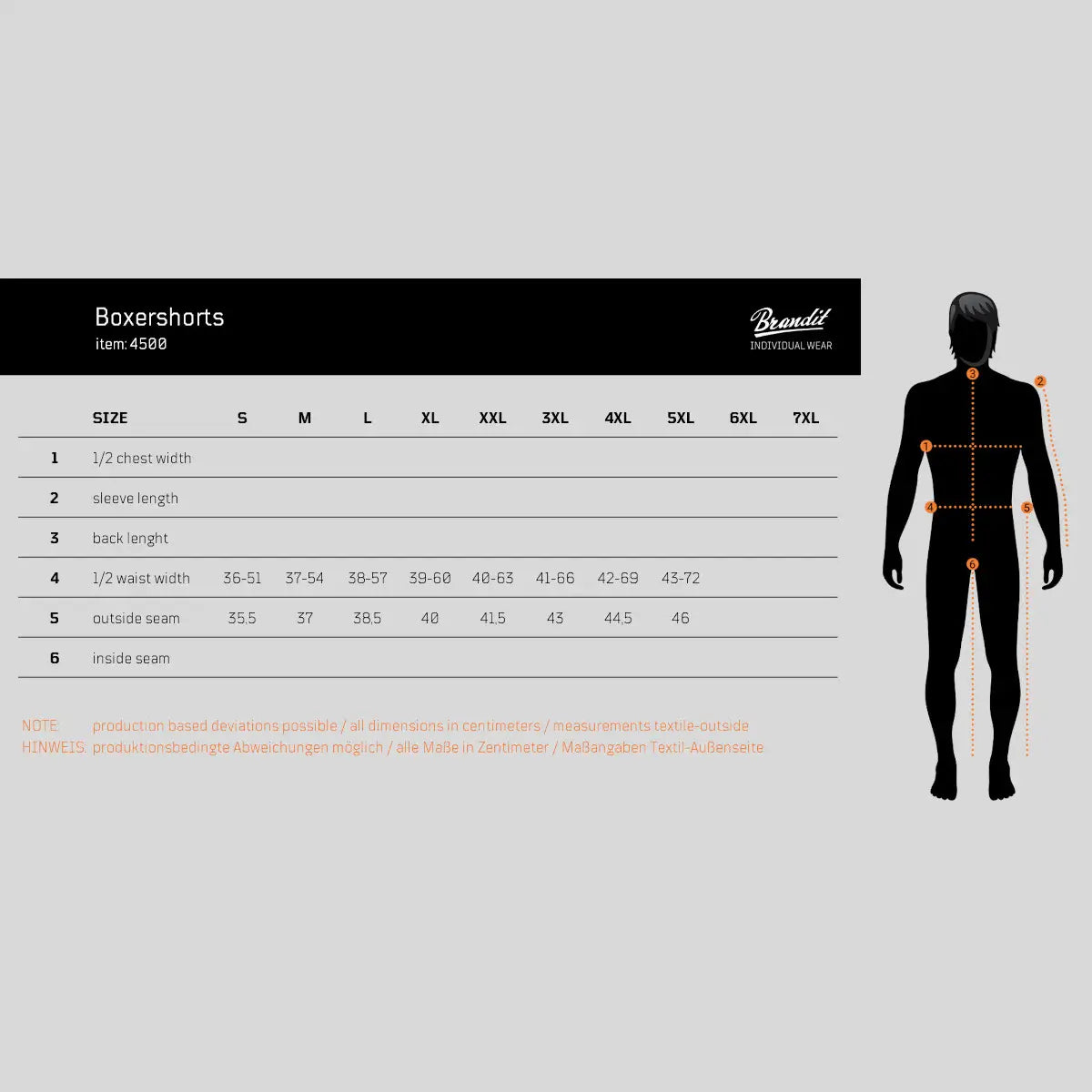 Größentabelle Army Boxershorts Brandit