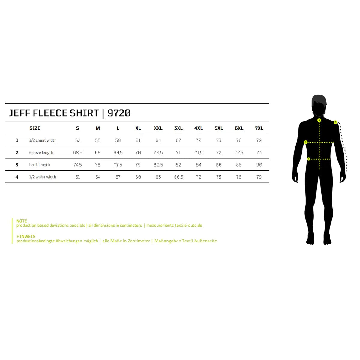 Größentabelle Fleece Shirt Long Sleeve Brandit