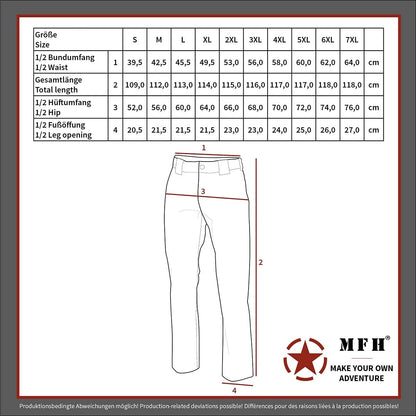 Größentabelle Kampfhose MFH